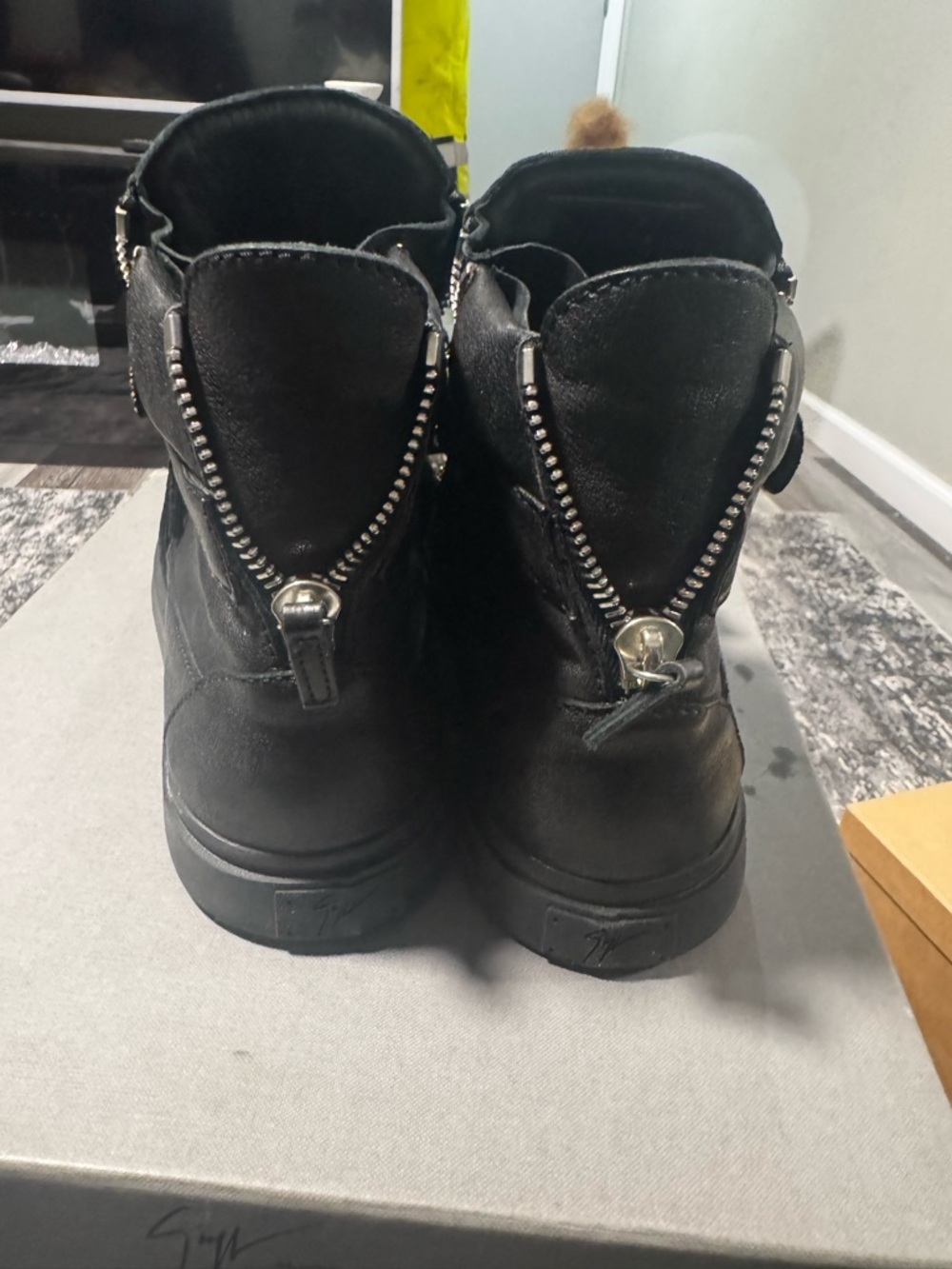 Black Leather Zip-Back Ankle Boots